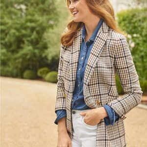 Talbots Cream and Black Blazer with Plaid Pattern and Tailored Fit